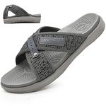 ONCAI Mens Criss Cross Sandals,Arch Support Recovery Sport Slides Slippers with Plantar Fasciitis Orthotic Footbed Grey Size 8.5