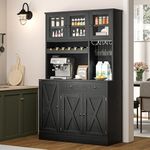 YITAHOME 71''H Kitchen Pantry Storage Cabinet with Power Outlet, Tall Cabinet with Doors, Shelves & Drawer, Buffet Cabinet with Goblet Holder and Wine Rack for Kitchen, Living Room (41''W, Black)