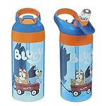 Zak Designs 17.5 oz Riverside Bluey Kids Water Bottle with Straw and Built in Carrying Loop Made of Durable Plastic, Leak-Proof Design for Travel, 2PK Set