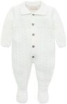 Lilax Infant Baby Romper Long Sleeve Solid Knit Sweater Jumpsuit One-Piece Outfit for Boys and Girls (Cream, 6-9 Months)