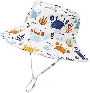 Baby Sun Hat Baby Boy Hats Toddler Hat UPF 50+ Bucket Hat for Baby Girls Infant Beach Hat with Wide Brim Kids Caps, Coral Crab