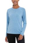 Womens Long Sleeve Sport Yoga T-Shirt Ladies Crew Neck Quick Drying Tee Tops Base Layer Sports Running Training Top Sky Blue