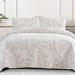 Exclusivo Mezcla Floral/Boho Quilt Set Full Queen Size, 3 Piece Soft Lightweight Flower Pattern Printed White Bedspreads Coverlet Bedding Set for All Seasons