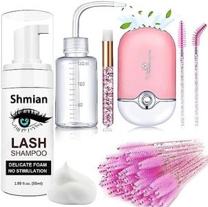 Shmian Lash Shampoo for Lash Extensions, 50ml Eyelash Foam Cleanser and 50 Pcs Eyelash Brush and Rinse Bottle Mini Fan Oil Free/Sulfate Free Eyelash Wash Remover For Eyelash Extension Makeup Removel