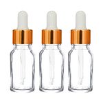 nsb herbals 10 ml Clear/Transparent Round Empty Glass Bottle/Glass Dropper/Golden Ring/Silicon White Teat, Refillable, For Essential Oils, Perfumes (Pack Of 3)