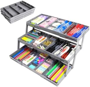 Yeeyuue 3 Tier Drawer Organizer - Expandable Junk Drawer Organizer - Small Drawer Organizer - Multi Level Folding Smart Drawer Organizer for Makeup, Jewelry, Desk, Office Drawers(1 Row 3 Tier-Grey）