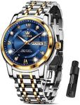 OLEVS Men's Watch Gold and Blue Mens Watches Luxury Dress Watches for Men Classic Two Tone Male Wrist Analog Quartz Watch Man Waterproof Stainless Steel Reloj para Hombre