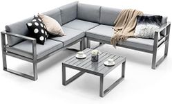 Giantex 4 Piece Patio Furniture Set, Aluminum Sectional Patio Sofa Set, 4 Inch Thick Seat & Back Cushions, Convenient Coffee Table, Outdoor Metal Conversation Set for Backyard Garden Poolside