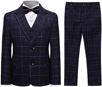 SWOTGdoby Boys Plaid Suits 3 Pieces Suit Set Blazer Vest Pants Formal 7 Colors for Wedding Party
