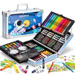 WISHKEY 145 Pieces Art Set for Kids with Space Theme Storage Case, Art and Craft Supplies Kit for Drawing and Painting with Oil Pastel, Water Color, Color Pencils, Sketch Pen (Pack of 1, Blue)