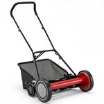 IRONMAX 18 Inch 5-Blade Push Reel Lawn Mower, 9-Level Adjustable Cutting Heights, Removable Grass Catcher, Lightweight No Motor Walk-Behind Manual Grass Cutter for Garden Yard Park (Red, 18-Inch)