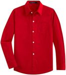 Spring&Gege Boys' Long Sleeve Solid Formal Uniform Cotton Twill Dress Shirts, Red, 11-12 Years