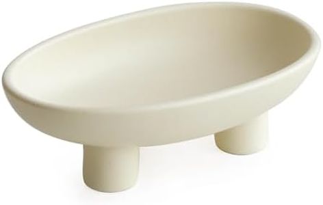 WENSHUO Three-Legs Ceramic Fruit Bowl for Kitchen Counter, Decorative Bowl for Table Décor, 10-inch Oval Large Bowls for Breads, Matte Crème
