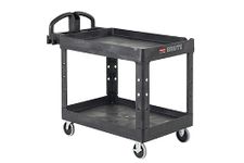 Rubbermaid FG452088BLA Commercial Heavy-Duty 2 Shelf Utility Cart, Lipped Shelves, Medium, Black, 500 Pound Capacity