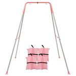 FUNLIO Foldable Swing Stand for Kids with 4 Sandbags, Heavy Duty Metal Swing Frame Indoor/Outdoor, A-Frame Baby Swing Stand for Backyard, Suitable for Most Toddler Swing/Baby Jumper/Hammock Chair-Pink