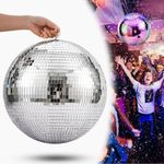 16inch Large Mirror Disco Ball - Hanging Big Disco Ball for Party Decorations, DJ Clubs, Weddings, Bars, Holiday Events, and Stage Decor with 15pcs Replacement Mirrors