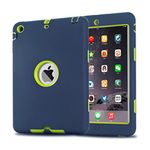 iPad Mini Case, iPad Mini 2 Case, iPad Mini 3 Case, MAKEIT Dual Layer Hybrid Armor Protection Defender Case Cover for iPad Mini 1/2/3 (Dark Blue/Fluorescent Green)