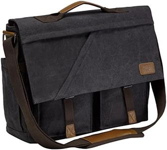 Messenger Bag for Men, Kasqo Vintage Water Resistant Canvas Laptop Bag 15.6-17 inch Computer Satchel Bag Business Briefcase Shoulder Bag for Work School Drak Gray