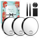 MIYADIVA 20X 30X 40X Magnifying Mirror with Suction Cups, Portable Travel Makeup Mirror for Eyebrow Plucking and Tweezing, Includes 2 Tweezers and Pouch, Compact Beauty Gift
