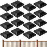 16PCS Plastic Fence Post Caps, 4 x 4(3.5 x 3.5) Inch Black Fence Post Caps, Flat Pyramid Deck Post Caps with Pre-Drill Hole and 32 Screws, Keep Post from Cracking and Rotting for Fence Wood Post Decks