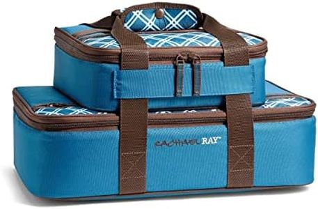 Rachael Ray Lasagna Lugger Combo, Reusable Insulated Casserole Carrier, Perfect for Lasagna Pan, Casserole Dish, Small Baking Dish & More, Marine Blue Plaid