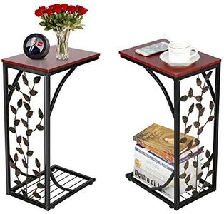 Yaheetech Lot de 2 Table d'Appoint Bout de Canapé Motif de Feuille Table Basse à Café Design Table de Nuit Cadre Métallique