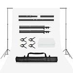 EMART Backdrop Stand Kit 2X2m/ 6.5X6.5ft Photography Back Drop Support with White Background Carrying Bag and 4 Spring Clamps for Photo Decoration Party Studio Video