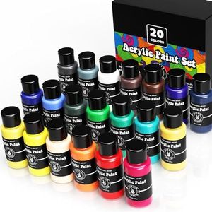 Premium Acrylic Craft Paint Set, 20 Colors, 2oz Bottles, for Canvas, Ceramic, Wood, Clay, Glass, Rock Painting, Art Supplies for Adults, and Beginners