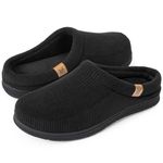 VeraCosy Men's Moccasin Slippers Comfy Soft Durable Slip-on Indoor Memory Foam House Shoes Matt Black,9-10 US