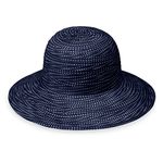 Wallaroo Women's Petite Scrunchie Sun Hat - UPF 50+ - Crushable, Navy/White Dots - Made for Small Heads! (55 cm)