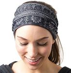 RiptGear Stretch Sport Headband for Women (Tribal Black and White) - Made of Non-Slip Sweat Wicking Fabric - Yoga, Running, Gym, Sports - Soft Headband Fits Most Head Sizes - (1-Pack)