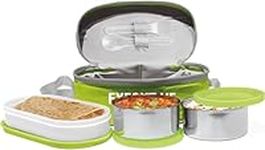 MILTON Lunch Box for Adult with Bag, Fork and Spoon, Stainless Steel Food Containers with Lids, Bento Box for Kids, Leak Proof Tiffin for Salad, and Food Storage, Green