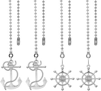 PATIKIL Ceiling Fan Pull Chain, 4Pcs 12.2" Decorative Anchors and Wheel Pendant Chain Extender Charm Extension for Ceiling Fans Light Lamp, Silver