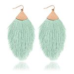 RIAH FASHION Bohemian Silky Thread Tassel Statement Drop Earrings - Strand Fringe Lightweight Feather Shape Dangles, Chandelier Duster, Polyester, No Gemstone