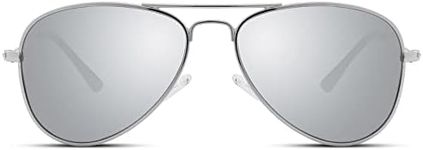 Pro Acme Polarized Kids Aviator Sunglasses, UV400 Protection Metal Frame Unbreakable for Toddlers Age 3-8(Silver Frame/Silver Mirrored Lens)