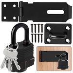 Stainless Steel Door Latch Hasp ＆ Padlock with Screws, 4 Inch Heavy Duty Padlock Hasp and Waterproof Door Lock,Shed Lock Latch Staple for Bedroom Bathroom Door Cabinet Pet Cage