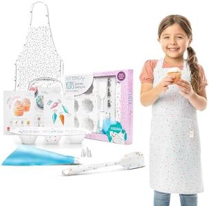 Tovla Jr Kids Sprinkle Baking Gift Set - Cupcake Decorating Baking Kit for Girls with Cupcake Pan, Piping Tips, Apron, Coupler Durable Kid Chef Set - Safe Kids Cooking, Baking Supplies Ages 3 and up