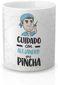 Yujuuu! | Taza personalizable con nombre | Taza cerámica para regalo original Profesión Enfermero. RESISTENTE 100% al microondas y lavavajillas. (Diseño 05) Frase cuidado que pincha