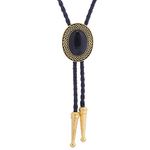 HUABOLA CALYN Bolo tie, Handmade Round Shape Western Cowboy Bola tie black, 4# Gold, Medium