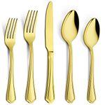 40-Piece Gold Silverware Set, E-far Stainless Steel Flatware Cutlery Set Service for 8, Metal Tableware Eating Utensil Set, Scalloped Edge & Mirror Polished - Dishwasher Safe