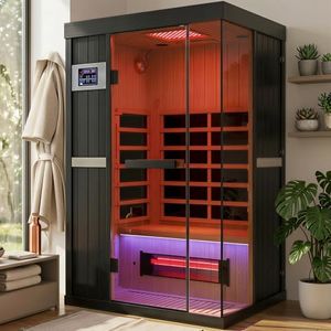 OnxyEdge 2-Person Full Spectrum Sauna, 12 * 12" Red Light Therapy, 2 Built-in Speakers, 1990W - 120V, Hemlock Wood Indoor Dry Traditional Infrared Sauna Dual LED Controls for Home & Gym, Black