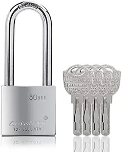 50mm Long Shackle Padlocks for Outdoor Use All Weather Resistant, Alloy Steel Heavy Duty Lock with 4 Keys