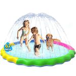 VISTOP Non-Slip Splash Pad for Kids and Dog, Thicken Sprinkler Pool Summer Outdoor Water Toys - Fun Backyard Fountain Play Mat for Baby Girls Boys Children or Pet Dog (67 inch, Red&Yellow&Green&Blue)