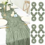 8 Pcs Sage Green Cheesecloth Table Runner 20"x120", 10FT Gauze Table Runner Boho for Wedding Reception Sheer Bridal Baby Shower Party Banquet Dining Rustic Table Decoration Tablecloth (55x300cm)