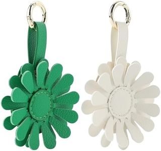 URIZZD Air Tag Keychain for Apple Airtags Holder, 2 Pack Flower Air Tag Cases, Leather Cover for AirTags Holder (Beige+Green)