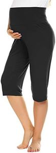 Ekouaer Maternity Shorts for Women Maternity Capris Yoga Pregnancy Short Pants Soft Joggers Lounge Bottoms Black Large