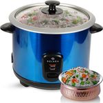 SOLARA Automatic Rice Cooker, Automatic Electric Cooker with Food Steamer, Electric Rice Cooker and Grain Cooker, 500 Watts, Rice Cooker 1.5 litre with Steam & Rinse Basket - Blue