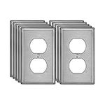 BESTTEN 10 Pack of 1-Gang Duplex Metal Wall Plate with Protective Film, Durable Corrosion-Resistant Stainless Steel Outlet Cover, Brushed Finish, Standard Size, Silver