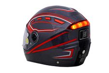 BIGPIE LED Full Face Helmet with Graphics and Visor and USB Charging Cable (Black, White, Blue) (GUN GREY)