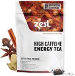 Zest 150mg High Caffeine Energy Leaf Blend - Spicy Masala Chai Black Tea - 20 Pack Bag - All Natural Strong Flavored Healthy Coffee Alternative Highly Caffeinated Substitute - Perfect for Keto Diet